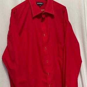 Koman red cotton button-front dress shirt big and tall 3XL